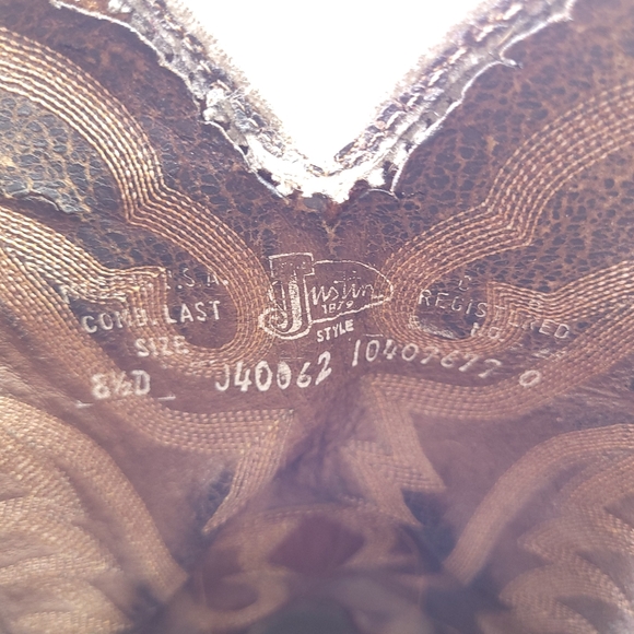 Justin Western Boots Ostrich Quill Snake Brown Leather Pull On Cowboy Shoes 8.5D - Picture 9 of 11